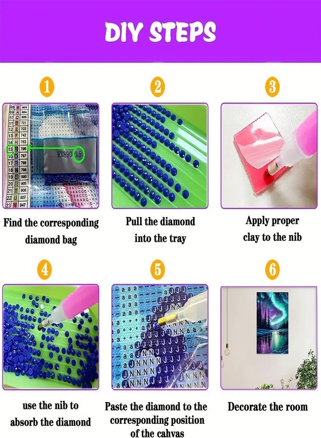 TREXEE Aurora Landscape Diamond Art Kits for Adults & Kids ,DIY 5D Diamond Painting Kits for Beginners, DIY Diamond Paint By Numbers Kit Round Full Drill Diamond Dots Paintings Picture Gem Art Craft for Home Wall Art Decor Gifts 12x16inch(without frame) - Image 2